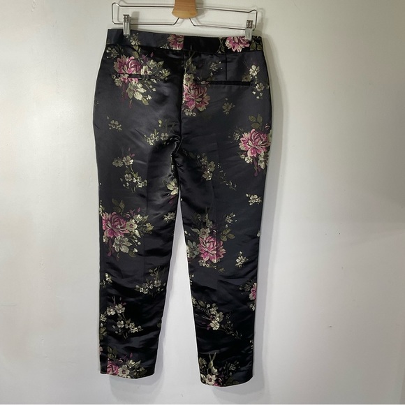 Zara Pants Silk Kimono Asian Floral Black Pink Size S Ankle Trousers - Picture 5 of 15